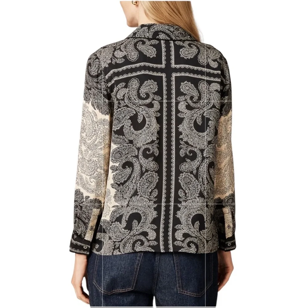 J. Crew Drapey camp-collar shirt paisley scarf‎ print Black Candlelight Size XXS
